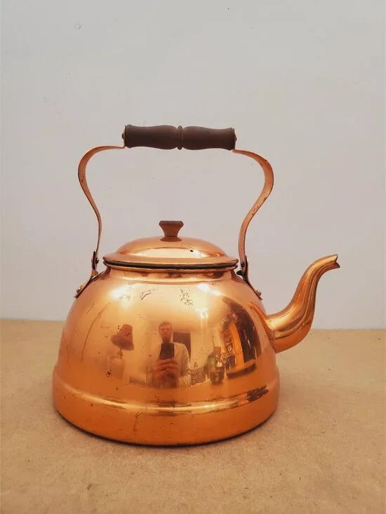 Vintage Copper Kettle with Brass & Wood Handle Antique Copper Kettle/Teapot - Picture 9 of 16